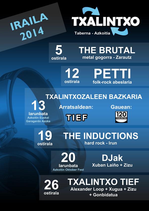 Txalintxo2013's tweet photo. Hemen @Txalintxo2013 iraileko egitaraue. Danetik pixket eta ondo pasatzeko aukera earra!!! Azaldu eta ondo pasau!!!! http://t.co/ewAySihY0c