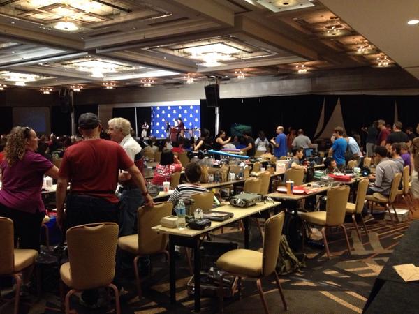 wcdarling's tweet image. Have enjoyed #RobotBattles but after 1 1/2 hrs time for lunch. Here&apos;s robot &quot;pit&quot; #DragonCon