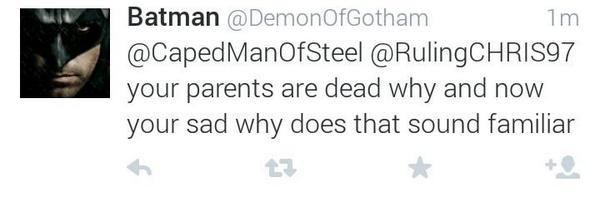 OverlordToAll's tweet image. "@CapedManOfSteel: //What http://t.co/4SDabW9GBD"

I'll do you a favor, Kryptonian, and extinguish his existence for free.