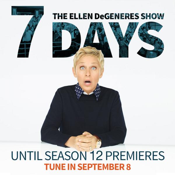 TheEllenShow's tweet image. One week and counting to premiere! Happy Labor Day.