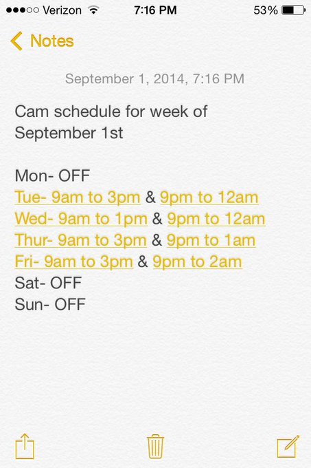 Here is my schedule for this week. Tonight i changed to off because of the kiddo, but I might still make