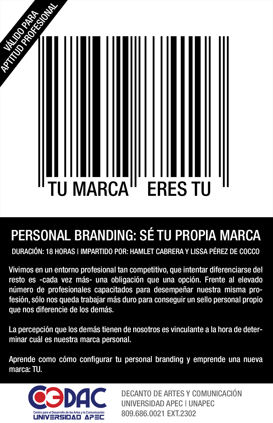 Universidad APEC в X: „Curso-taller Personal Branding #OfertasdelCEDAC   / X