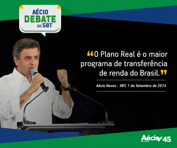 AecioNeves's tweet image. &quot;O Plano Real é o maior programa de transferência de renda do Brasil&quot;, Aécio #SBT #EquipeAN #SomosMaisAecio
