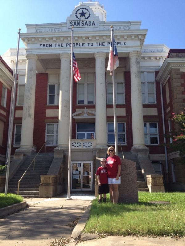cdavis_a's tweet photo. Loved wearing my #IdWearMyJJBshirtTo San Saba on Labor Day!  If Glenn had a JJBoyd shirt, he could be in the pic. http://t.co/HVz76TVl0X