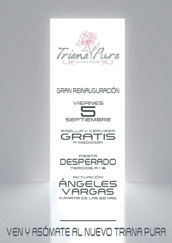 Triana_Pura's tweet photo. ¡¡¡FIESTA DE APERTURA!!! ;) ¡Regalos, actuación, promociones, fiesta cerveza Desperado, etc! http://t.co/M3gcCmUGmY