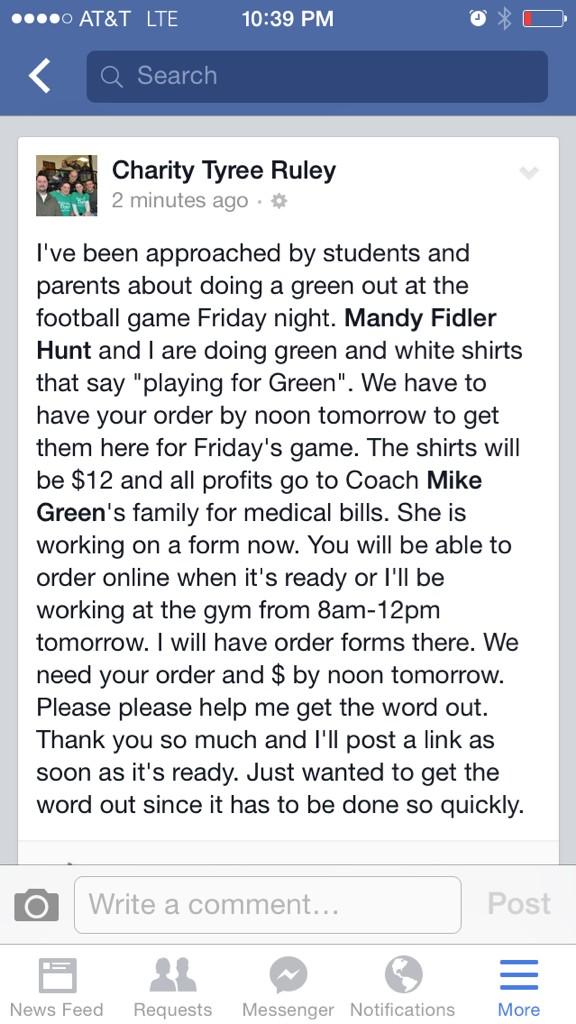 MrsRuley's tweet photo. Playing for Green shirts for the football game Friday night. http://t.co/Ral5s2sZbU