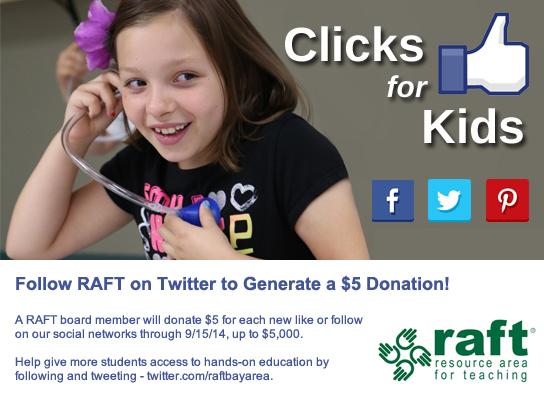 RAFTBayArea's tweet photo. Follow @RAFTBayArea and a RAFT board member will donate $5 to inspire more students #clicksforkids #education http://t.co/6nYpdky2DC