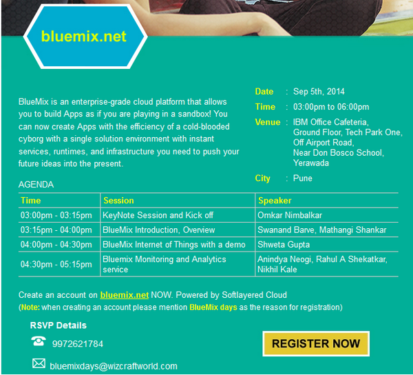 rajesh__patil's tweet photo. #BlueMix Register for #BlueMixDays #Pune - Cloud App dev never had it easy! http://t.co/XR7NjQlGzK  @shwetalakhimpur http://t.co/bN30BSPPD2