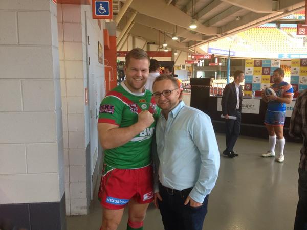 JohnJackdevine's tweet photo. @WynnumSeagulls Tim Natusch showing some punch to @chrisgarry1 suggesting he may need a shark cage in the Chook Pen http://t.co/Q7gScZQ1bA