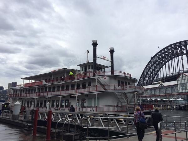 Lunch today aboard Sydney Showboats! Even on somewhat gloomy days, that harbour is a sight 👌#soluxperience