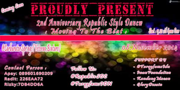 Selamat siang, yukk join diacara 2anniversary <a href="/RepublicSDC/">Republic Style Dance</a> !!