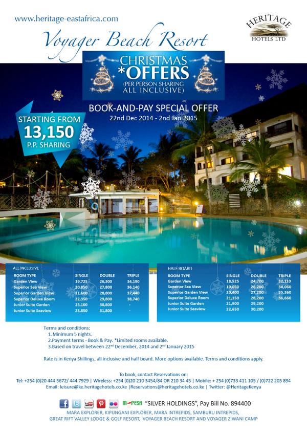 #EarlyBirdOffers Book now for Christmas at #VoyagerBeachResort at massive discounts! #WhyILoveKenya