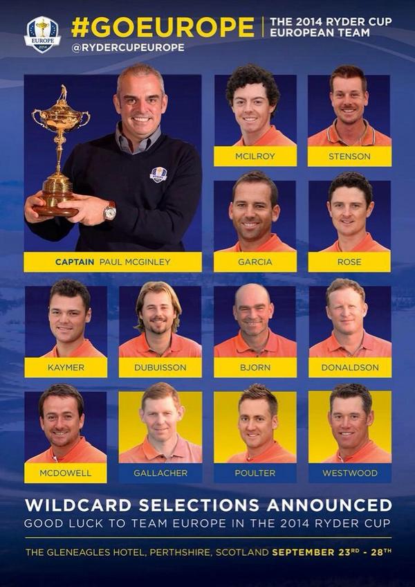 WhitbyGolfClub's tweet photo. So the team has been announced in full #GoEurope We will be 100% behind the team @rydercupEUROPE http://t.co/DwbYGWmImc