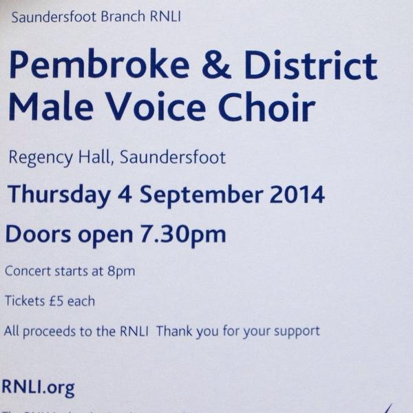 RNLISaundersft's tweet photo. @StBridesHotel if you would like us to reserve any tickets for Thursday's choir concert,for your guests, plse tweet! http://t.co/4RSS8cp1QF