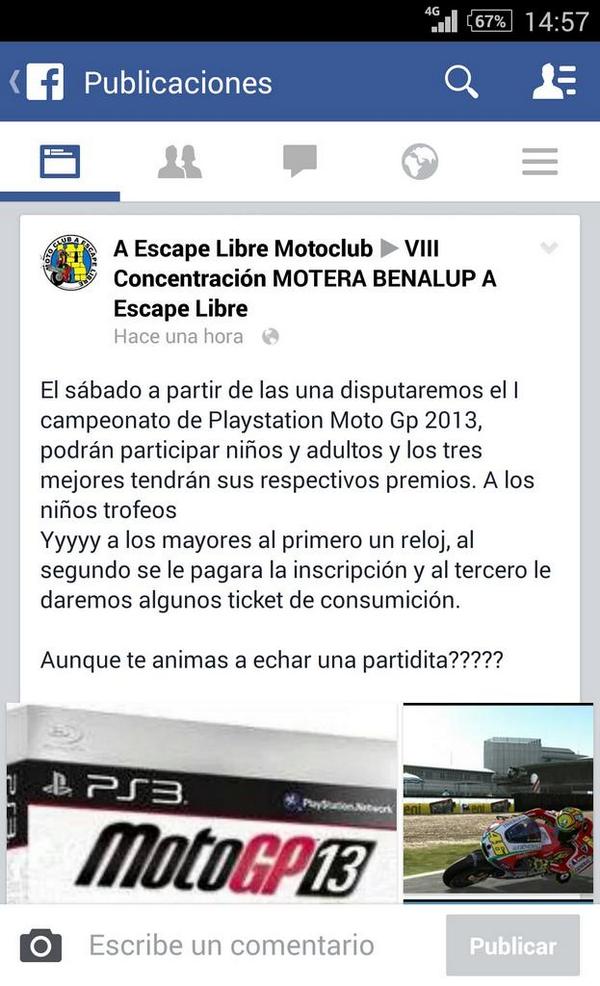 Sabado a las 13h concurso de Play Station MotoGp3!niños y jovenes,los 3 primeros premios seguro