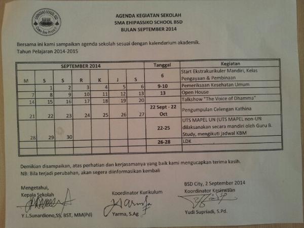 ehipassikosch's tweet photo. Agenda kegiatan smp dan sma Ehipassiko Sch BSD #agendaehi http://t.co/FtdMj7bDnL