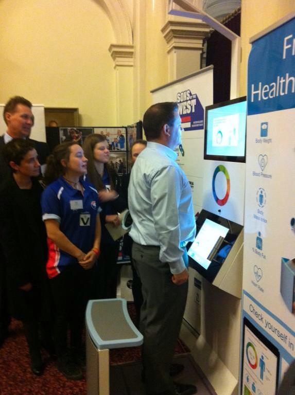 sonsofthewest's tweet photo. @crispycrackling getting a checkup on the @SiSUWellness health machine at @LeadWestLtd #springintothewest event. http://t.co/9g2OFiGfig