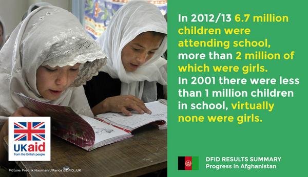 DFID_UK's tweet photo. How has UK aid made a difference in Afghanistan? It's helped get millions more girls &amp; boys into school #NatoSummitUK http://t.co/5gs6TH7Cgi