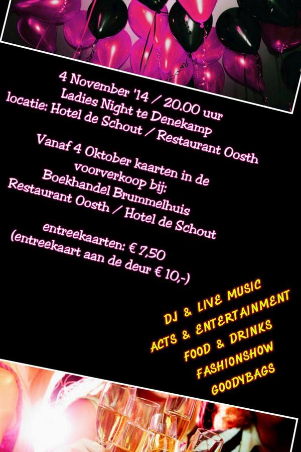Kom ook en geniet van de Ladies Night #LN14 <a href="/hoteldeschout/">Hotel de Schout</a>  op 4 Nov.! Kaarten te koop vanaf 4 Okt. #ladiesonly #RT