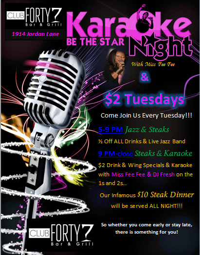 ClubForty7's tweet image. What karaoke song do you HATE to hear??? Get your butt off that stage.
#2dollarTuesdays
#KaraokeandSteaks
#club47