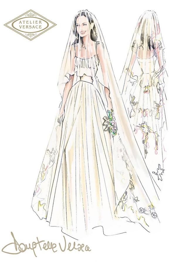 Donatella Versace shares a sketch of Angelina Jolie's custom-made wedding dress uk.bazaar.com/1lFDwCD