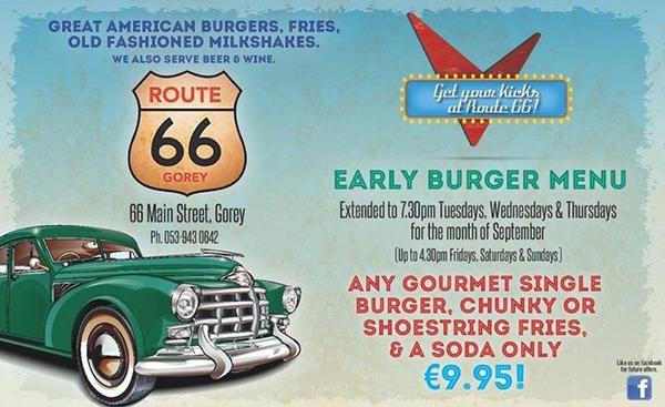 Route66Gorey's tweet photo. @Love_Gorey @GoreyMktHseFest @goreychamber @visitwexford ... New September offers ... http://t.co/REBEcRiDra