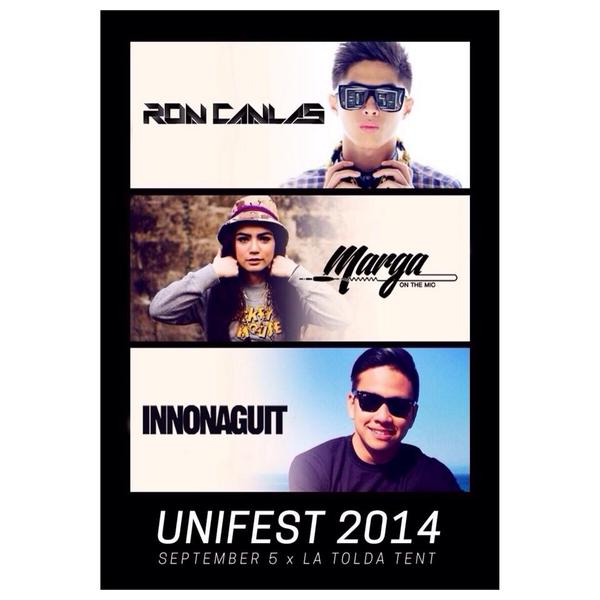 DiaAzarcon's tweet photo. don't miss #UNIFEST2014 ft. @djroncanlas x @innonaguit x mc marga on 09/05 at Plazuela De Iloilo! ๐ http://t.co/IGhdXmPCTX