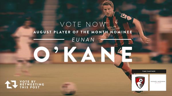 afcbournemouth's tweet photo. Retweet for Eunan O'Kane to win #afcb's August player of the month award, sponsored by @CharmedByMMJ. http://t.co/iKvvKwJSiB