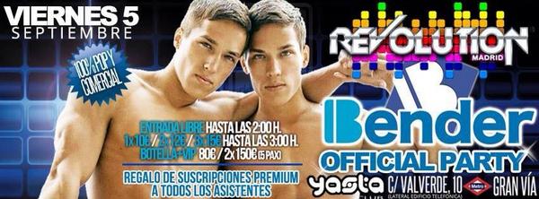 RevolutionRRPP's tweet photo. Fiesta BENDER el VIERNES! Lista Mario Bragado:hasta las 2:00 Entrada gratis, hasta las 3:00 1X10€ 2X12€ ó 3X15€! http://t.co/FmXqqyGNP6