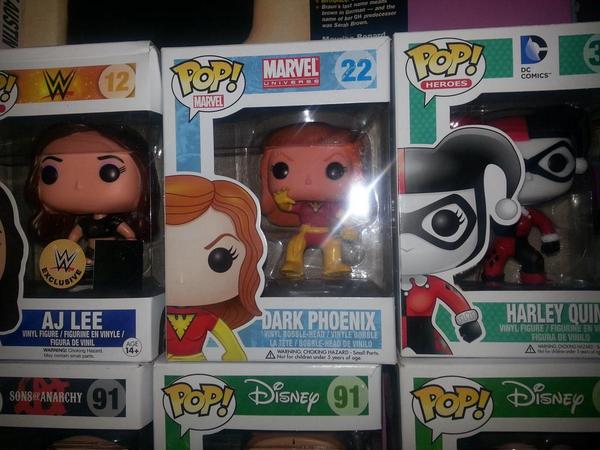 _JaclynGrace's tweet image. My @WWEAJLee funko is in good company with Dark Phoenix and Harley Quinn.