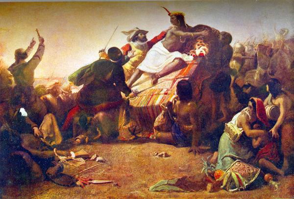 PixShures's tweet photo. Spanish Priest with King Atahuallpa of the Inca as Cannon fire sprang a surprise attack, shocking the natives. #WAR http://t.co/ddMzFiAr7b