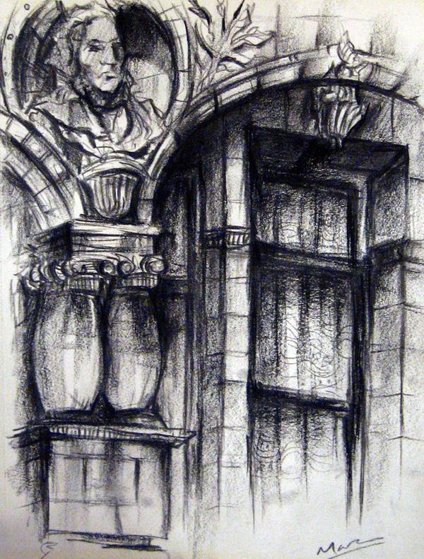 Today's city sketch - Detail of window at Hotel Russell in Bloomsbury.
