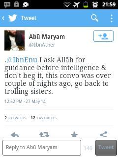 GuiltyMuslim's tweet photo. @IbnAther Slandering:

Don't take Advice from a Hypocrite who cannot swallow his own.A victim of His own Hypocrispy! http://t.co/2h0AS1m0iC