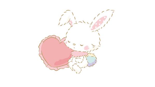heart pillow no humans heart white background rabbit simple background closed eyes  illustration images