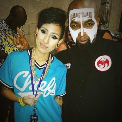 ALLIECLOTHING's tweet photo. @naynaythedancer rockin her #ALLIECLOTHING jersey while hanging with @TechN9ne ⚡️🙏💰 http://t.co/HxRT6MiDpY