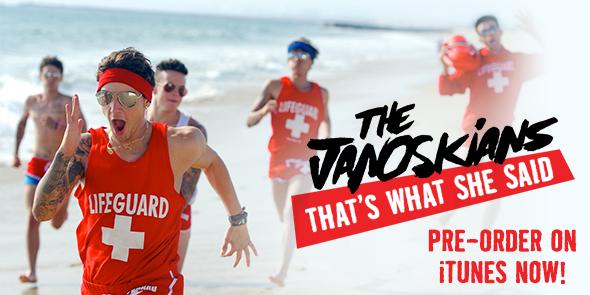 janoskians's tweet image. Our new song ‘That’s What She Said’ is available to pre-order on @iTunesMusic NOW! smarturl.it/JanoskiansThts…