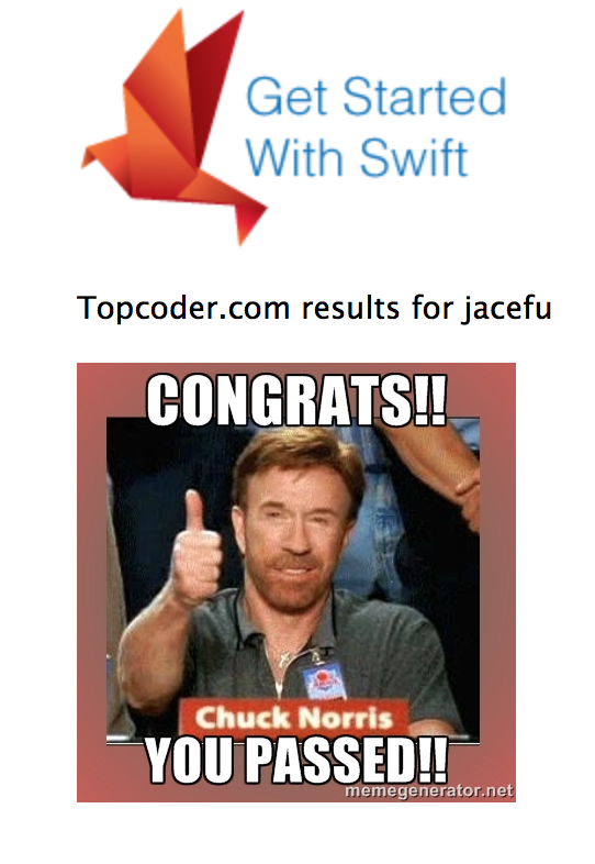 agenterworld's tweet photo. I Passed!http://t.co/4ue6UAmi1v @topcoder #getswifter http://t.co/zHE9z3i4rr
