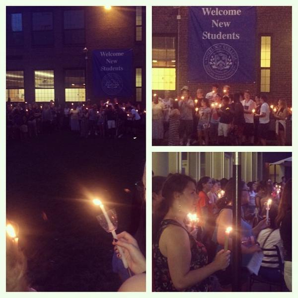 BUWheelock's tweet photo. #wheelock2018 gathers to light candles, kicking off their careers at #wheelockcollege! W... http://t.co/pRNBTqkvX5 http://t.co/i5CCfIEqcR