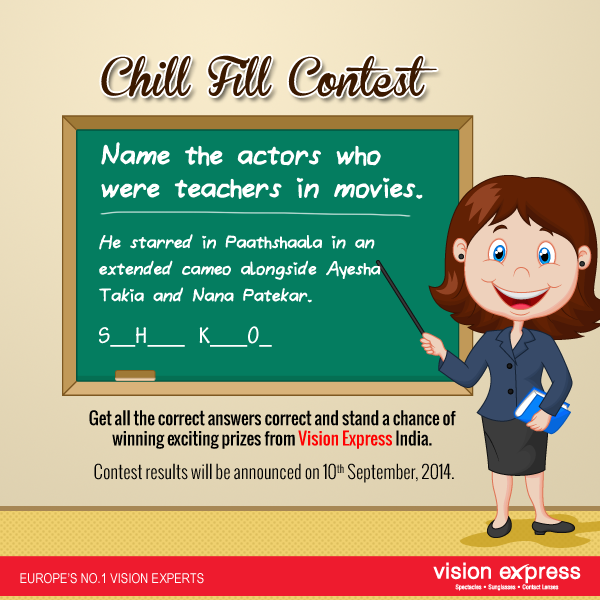 Visionexpressin's tweet photo. #ChillFill #Contest #VisionExpressIndia
They inspired us to study hard & succeed in life. Guess the actor & win! http://t.co/CgMFHfbfoV