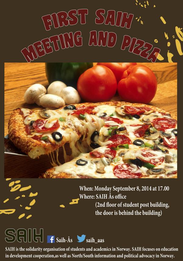 Join us on monday for our first meeting! There will be pizza, so don't miss it! #pizza #nmbu #saih
