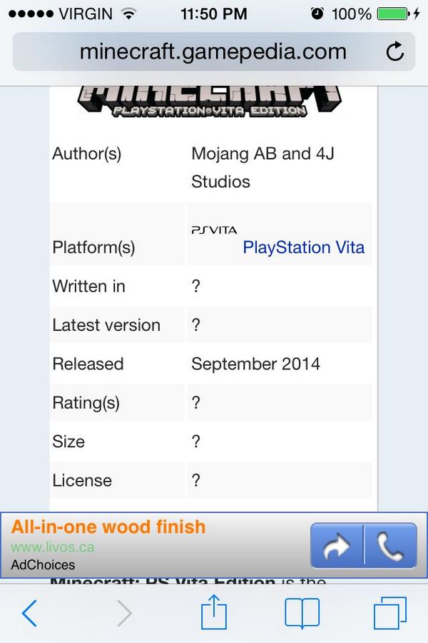 ThatGamer567's tweet image. #MinecraftPSVita has been updated for a September release #minecraft #minecraftwiki