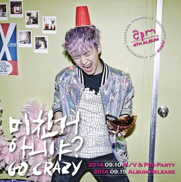 0430yup's tweet photo. [2PM OFFICIAL LINE] "GO CRAZY!" Wooyoung, Junho &amp; Chansung http://t.co/95Ps06qLco