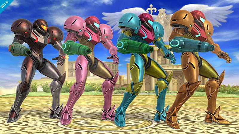 大乱闘スマッシュブラザーズ スマブラ公式 きょうの一枚 今までのシリーズでは キャラクターの色は基本4色だったけれど 今回は全キャラ揃えて8色を用意 サムスはバリアスーツ フュージョンスーツ 風 スーパーメトロイド 時のグラビティスーツ風