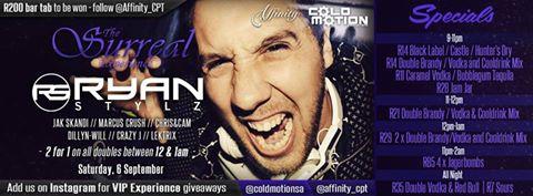 Ryan Stylz (DBN) playing at Affinity this Saturday &amp; a R500 Bar Tab Prize on our Instagram account (@coldmotionsa) :D