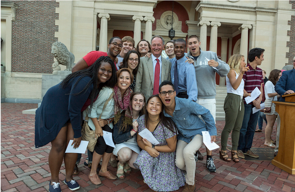 BowdoinCollege's tweet photo. A Bowdoin Tradition: A presidential welcome on the museum steps @Bowdoin2018 http://t.co/jIkGNe9L3A http://t.co/KiNg1tLE0g