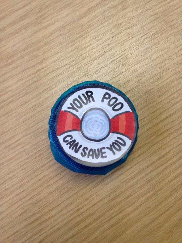 Interesting new promotional material for the FREE NHS bowel cancer screening-a "toilet bloo"! Call 0800 707 6060