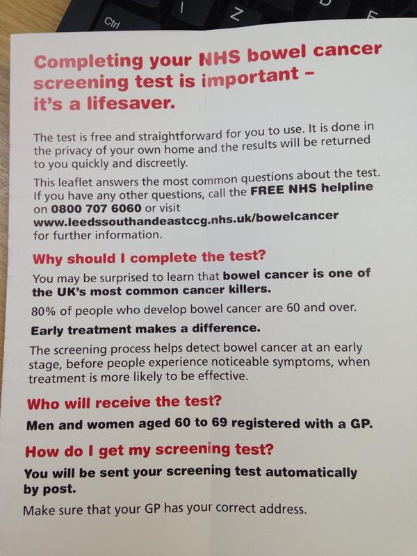 More info on bowel screening in south and east Leeds