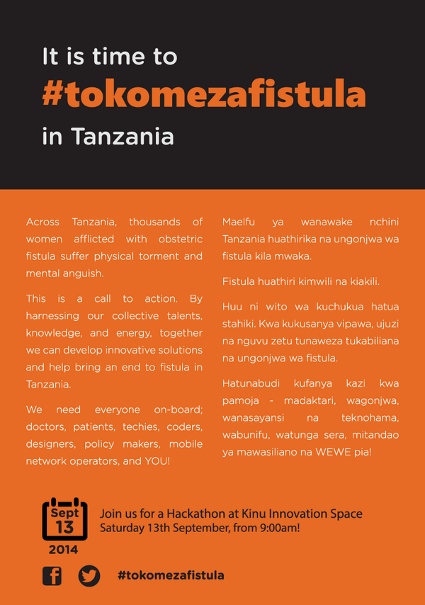 TheKINU's tweet photo. @MariaSTsehai are you in to join the efforts to #tokomezafistula in TZ? Join us on September 13th, 9am @TheKINU http://t.co/IvalGTrnjg