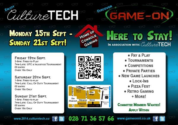 culturetechfest's tweet image. We're teaming up with @GameOnNI for some excellent tournament gaming during #Culturetech.