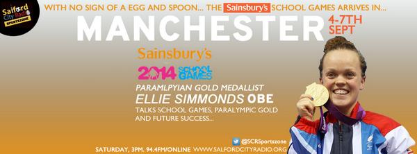 SCRSportszone's tweet image. We'll be speaking to Paralympic Gold Medallist @EllieSimmonds1 about the @_SchoolGames this week in Manchester!